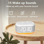 Small Digital Alarm Clock for Bedrooms Sound Machine with 30 Soothing Sound Plug in Desk Clock with Night Light Noise Machine Battery Backup 15 Wake up Sound Clock for Teen Kid Heavy Sleeper Snooze
