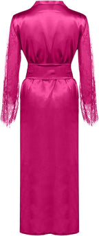 Mzkdieey Women's Floral Lace Robe Silk Kimono Bathrobe Long Bridesmaids Wedding Party Loungewear Sleepwear Dressing Gown