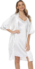 Women's Satin Robes Set with Nightgown Silk Kimono Pajamas 2 Piece Sleepwear Camisole Wedding Bride Gown Set