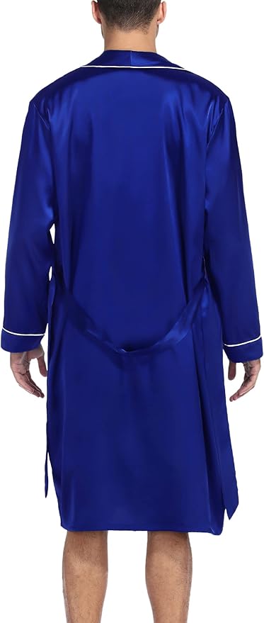 SWOMOG Men's Satin Robe Silky Kimono Bathrobe with Shorts Set Lightweight Soft Loungewear Nightwear