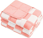 Pink Checkered Weighted Blanket for Adults 12lbs, 60"x80" Queen Size, Cooling Heavy Blanket for 110-130lbs with Premium Glass Beads, Soft Thick Big Blankets for All-Season Sleeping Comfort Breathable
