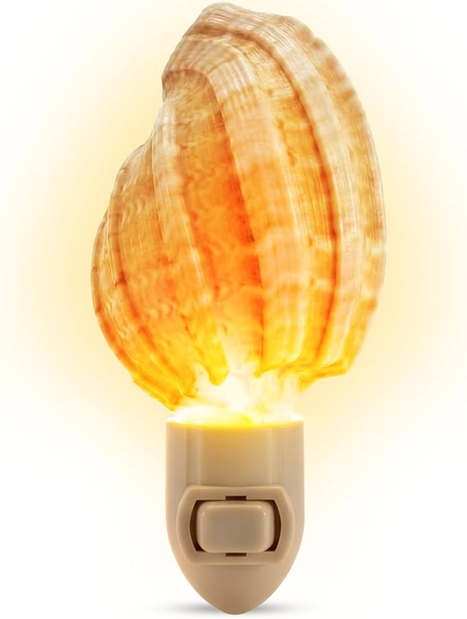 Nautical Crush Trading Seashell Night Light – Beach Night Light with Harpa Shell Light for Bathroom – Sea Shell Lamp – Seashell Lamp Plug Into Wall