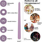 12-Pack Dusty Purple Taper Candles, 10 Inch Unscented Dripless Candlesticks, Long-Lasting Burn Time of 7-8 Hours, Perfect for Home Décor, Weddings, and Events