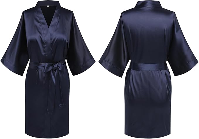 Women's Satin Kimono Robe Wedding Getting Ready Silky Bathrobe Short Bridesmaid Dressing Gown