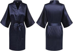 Women's Satin Kimono Robe Wedding Getting Ready Silky Bathrobe Short Bridesmaid Dressing Gown