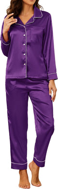 U2SKIIN Women Silk Pajamas Set, Long Sleeve Satin Pajamas for Women Sleepwear Button Down Pjs Set Two-piece