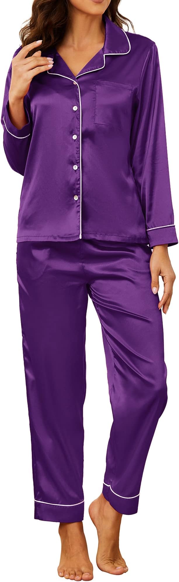 U2SKIIN Women Silk Pajamas Set, Long Sleeve Satin Pajamas for Women Sleepwear Button Down Pjs Set Two-piece