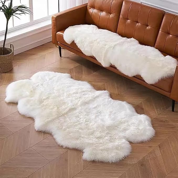 Furry Rugs Faux Sheepskin Fur Rug 2x4 White Fuzzy Rug Shag Rug Plush Faux Fur Rug Home Decor Throw Rugs for Bedroom Dorm Office, Sheepskin