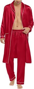 SWOMOG Men's Satin Robe Silky Kimono Bathrobe with Shorts Set Lightweight Soft Loungewear Nightwear