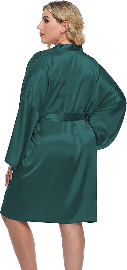 Women's Plus Size Short Silky Bathrobes Satin Kimono Robes Bride Bridesmaid Loungewear Soft Nightgown