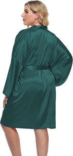 Women's Plus Size Short Silky Bathrobes Satin Kimono Robes Bride Bridesmaid Loungewear Soft Nightgown