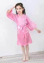QXQTER Silky Satin Robes for Kids Girls Flower Girl Robe for Wedding Bridal Party with Gold Glitters