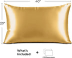 Pure Bedding Satin Pillowcase 2 Pack - King Size (20"x40", Gold) - Silky Pillow Cases for Hair and Skin - Satin Pillow Covers with Envelope Closure - Extra Soft Premium Microfiber