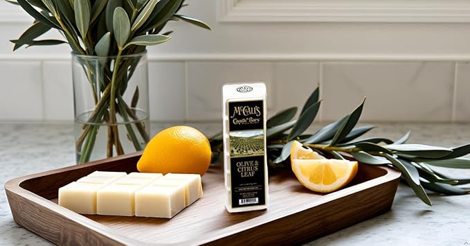 McCall’s Candles | Olive and Citrus | Scented Wax Melt | Crisp Citrus, Floral Olive Blossom & Green Herbal Notes | 6-Piece Break-Apart Bar | 12–24 Hours Per Wedge | Poured in the USA | 5.5 oz