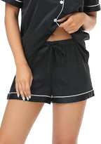 Serenedelicacy Women's Satin Pajama Set 2-Piece Sleepwear Loungewear Button Down Short Sleeve Silky PJ Set