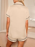 LILLUSORY Silk Satin Pajama Set for Women 2 Piece Lounge Pjs Winter Matching Summer Sleepwear Button Down Shirt Shorts