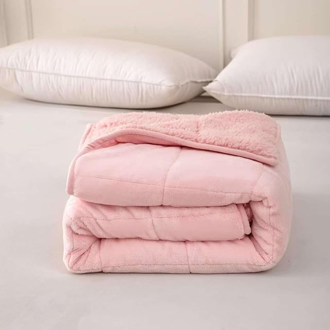 Sherpa 15lb Weighted Blanket for Adult, Both Sides Reversible Velvet Soft Plush Weighted Heavy Blanket for All Season Pink 60in*80in