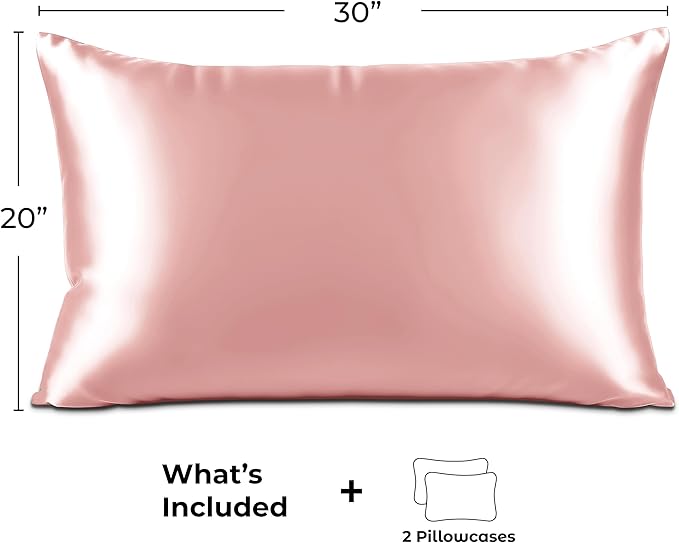 Satin Pillowcase 2 Pack - Queen Size (20"x30", Pink) - Silky Pillow Cases for Hair and Skin - Satin Pillow Covers with Envelope Closure - Extra Soft Premium Microfiber