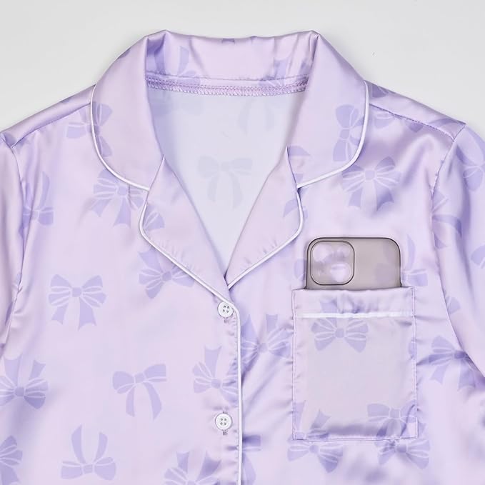 QPANCY Kids Satin Pajamas Sets Baby Boy Girl Button-Down Silk Sleepwear 2 Piece Short Sleeve Loungewear Clothes Set
