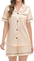 SWOMOG Womens Silk Satin Pajamas Set Short Sleeve Sleepwear Button Down Top and Shorts Loungewear 2 Piece Pjs Set XS-3XL