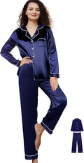 WJing Yi Jia 3Pcs Satin Pajama Sets For Women XS-3XL Womens Silk Pajamas Set Silky Sleepwear Nigtwear Loungewear Long Pj Set