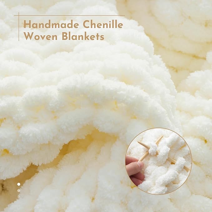 YJLMLY Chunky Knit Throw Blanket,60x80 Inch Heavy 6.8lbs, Hand Knit Chenille Couch Blanket, Soft Cable Knit Gift for Women Mom Wife, Modern Home Decor