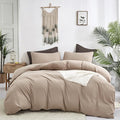 CLOTHKNOW Khaki Comforter Sets Twin/Twin XL 3Pcs Champange Bedding Comforter Sets Light Brown Twin Comforter Soft Tan Comforter Sets