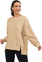 Nirovien Womens Oversized Crewneck Sweatshirt Side Slit Long Sleeve Pullover Slouchy Fit Tops