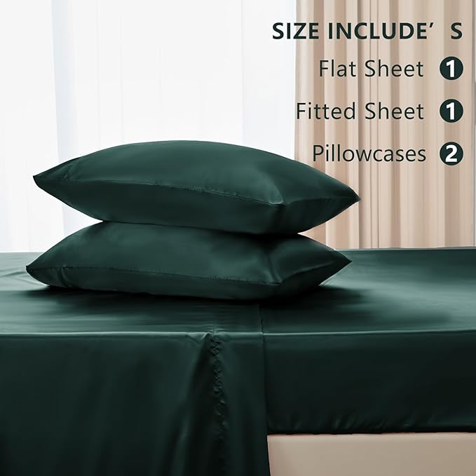 CozyLux Satin Sheets King Size Sheet Set - 4 Piece Silky King Sheets, Luxury Deep Teal King Bed Set with Smooth and Soft Microfiber, Includes 1 Fitted Sheet, 1 Flat Sheet and 2 Pillowcases