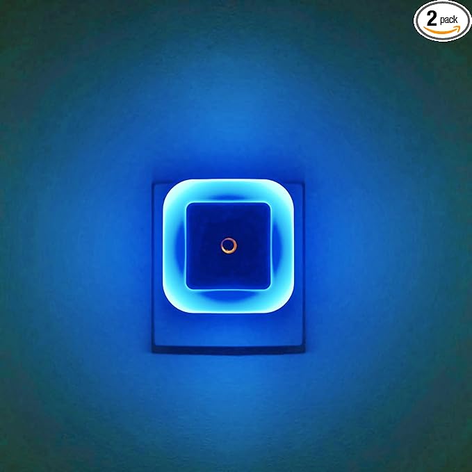 [Pack of 2] Soft Blue Night Lights, Plug Into LED Wall Lights with Auto Light Sensor (Blue Cover Design)