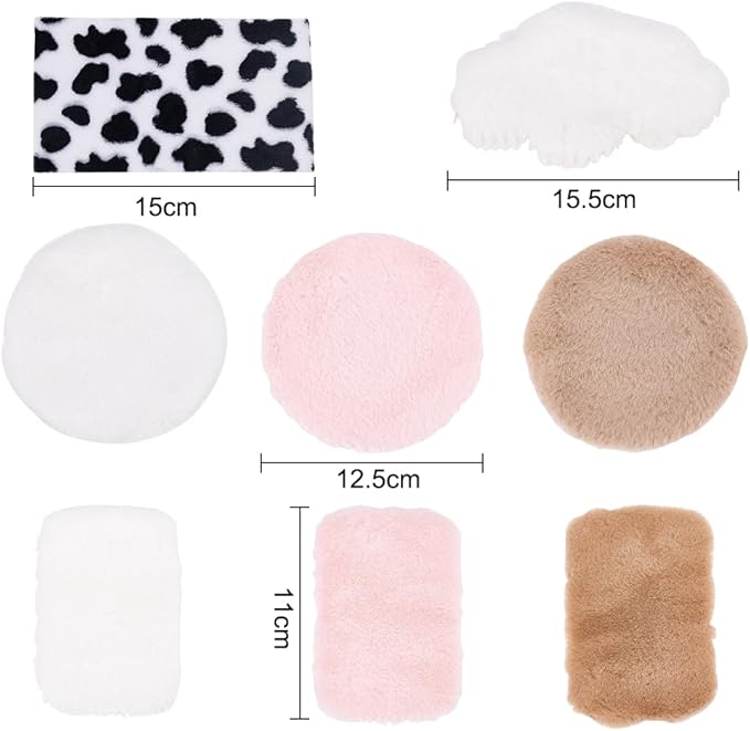 8 Pcs 3 Shapes Mini Plush Carpet, Mixed Color Mini Faux Fur Rug Fuzzy Plush Rug Minihouse Decoration Accessories for Living Room Nursery Home Decoration