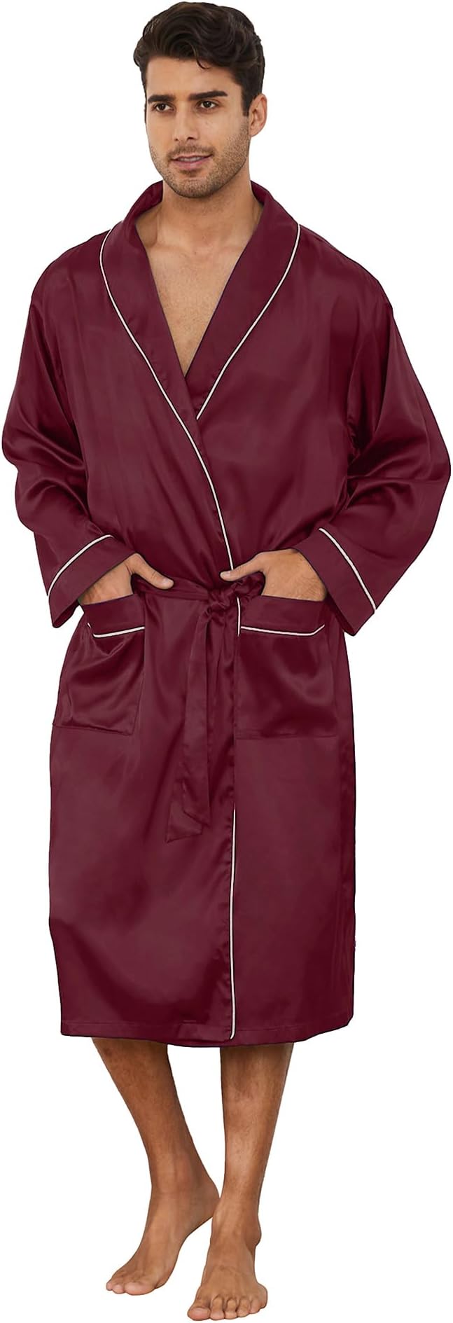 Vulcanodon Men’s Satin Robe Lightweight,Men's Luxurious Silk Kimono Bathrobe