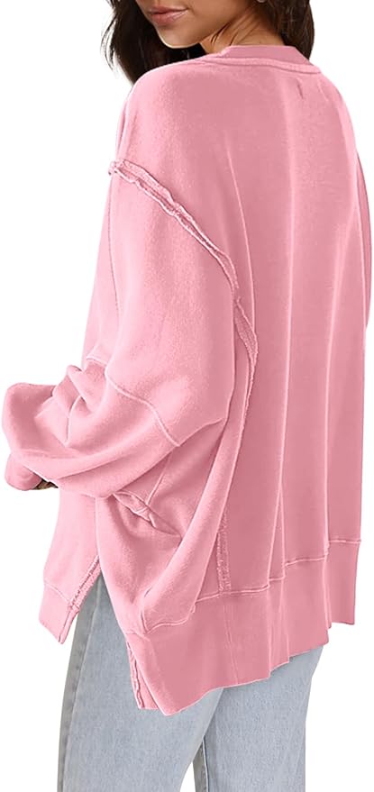 Nirovien Womens Oversized Crewneck Sweatshirt Side Slit Long Sleeve Pullover Slouchy Fit Tops