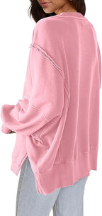 Nirovien Womens Oversized Crewneck Sweatshirt Side Slit Long Sleeve Pullover Slouchy Fit Tops
