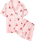 Umeyda Women & Girls Pajamas Set, Soft Satin Lightweight Silk Button-Down Top with Shorts 2 Piece PJS for Mom Boys Kids Gifts
