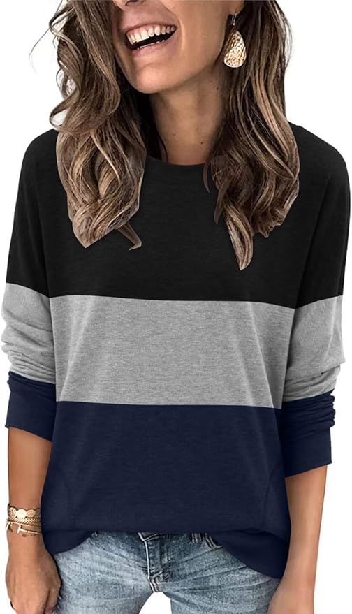 Magritta Women's Long Sleeve Leopard Color Block Tunic Comfy Crewneck T Shirt Tops Black XL