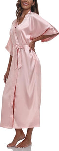 Women's Silk Robes Soft Long Satin Kimono Bathrobe Bride Bridesmaid Wedding Party Robes Sexy Sleepwear with Pockets