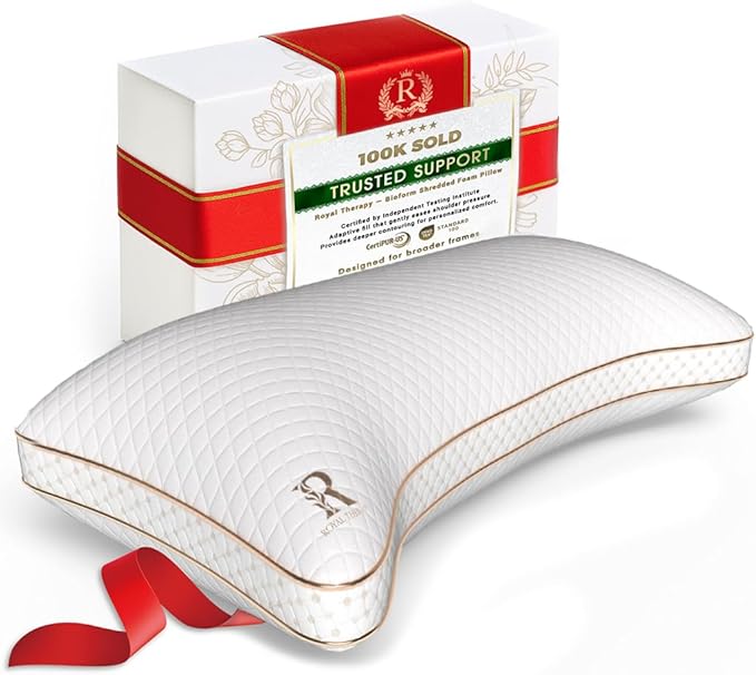 Royal Therapy Queen Memory Foam Pillow, Adjustable Shredded Odor-Free Cut-Out Bed Pillow for Neck & Shoulder Pain Relief, Breathable Support for Back, Stomach, Side Sleepers, BioForm