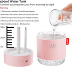 Portable Mini Cool Mist Humidifier, 500ml USB Personal Desktop Humidifier for Baby Bedroom, Travel, Office, Home - Auto Shut-Off, 2 Mist Modes, Super Quiet (Pink)