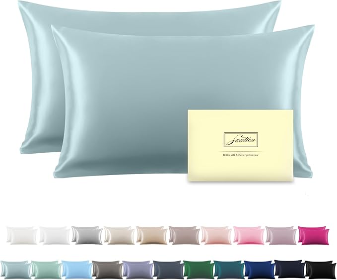 Silk Pillow Cases 2 Pack Soft Breathable and Sliky King Size Pillow Cases Set of 2,Natural Mulberry Silk Pillowcase Set of 2 for Hair and Skin with Hidden Zipper (Blue Haze,20"X 36",2pcs)