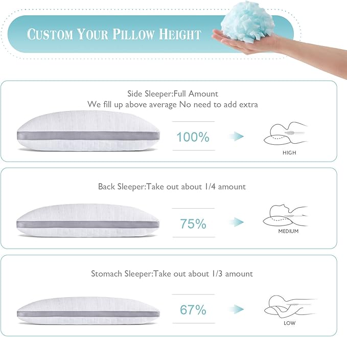 Meoflaw Cooling Pillows King Size Set of 2,Shredded Memory Foam Bed Pillows for Sleeping, Supportive Pillows for Back & Side Sleepers,Adjustable King Size with Removable Cover