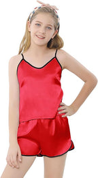 Girls & Women Silk Pajamas Set Satin Camisole Sleepwear 2 Piece Pjs, 3 Years - Women XXL
