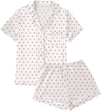 LYANER Women's Silky Satin Pajamas Set Short Sleeve Button Down Shirt With Shorts Pjs Set Sleepwear