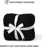 YnM Chunky Throw Blanket, Medium-Weight, Hand Knitted, Skin Friendly, Ventilated and Breathable, Machine Washable, Home Décor Piece for Couch, Sofa and Bed (Black, 60x80 Inch)
