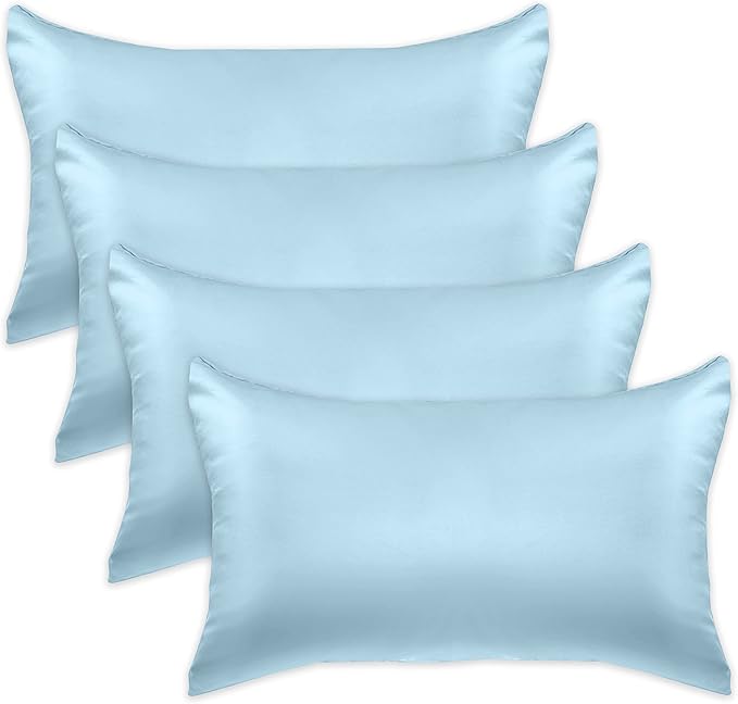 Elegant Comfort 4-Pack King Satin Pillowcase Set with Hidden Zipper Closure, Silky Smooth for Best Hair and Skin Care, Baby Blue