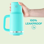 32 oz Tumbler with Handle and Straw: Stainless Steel Insulated Tumbler Keeps Cold for 24 Hours, Leakproof Travel Cup Fits in Cup Holder and BPA-Free,Aquamarine Blue