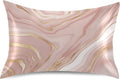 Rose Gold Satin Pillowcase for Hair and Skin, Rose Gold Marble Silk Pillow Case with Envelope Closure, Queen Size 20x30 inches, 1 PC