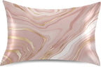 Rose Gold Satin Pillowcase for Hair and Skin, Rose Gold Marble Silk Pillow Case with Envelope Closure, King Size 20x40 inches, 1 PC