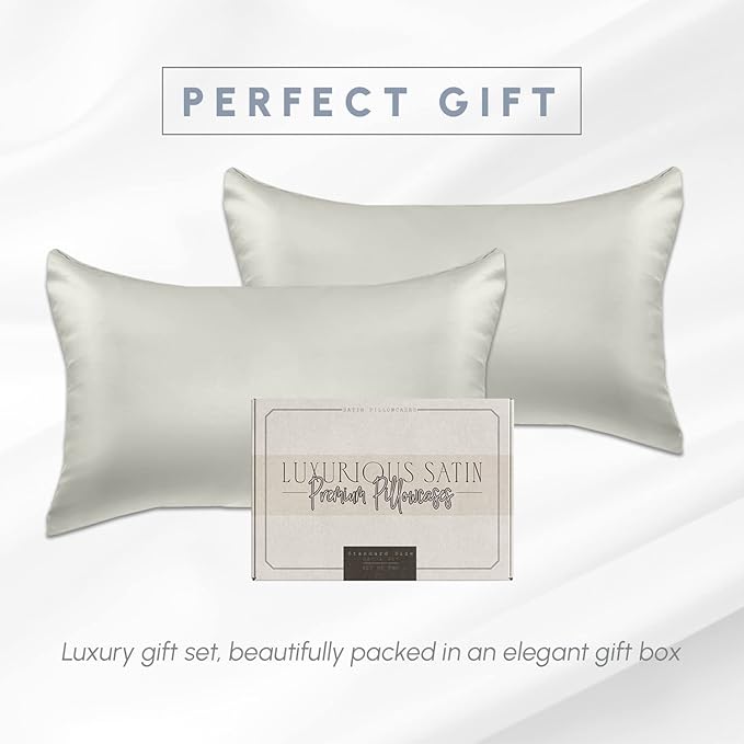 Elegant Comfort 2-Pack Cooling Viscose Satin Pillowcase Set with Hidden Zipper Closure, Silky Smooth for Best Hair and Skin Care-Beautiful Gift Box-2-Piece Satin Pillowcase Set, King, Light Jade