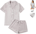 WJing Yi Jia 4Pcs Womens Satin Silky Pajama Sets Short Sleeve Shirt XS-4XL Floral Pajamas Set Soft PJ Loungewear Sleepwear